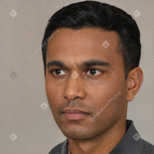 Neutral asian young-adult male with short  black hair and brown eyes