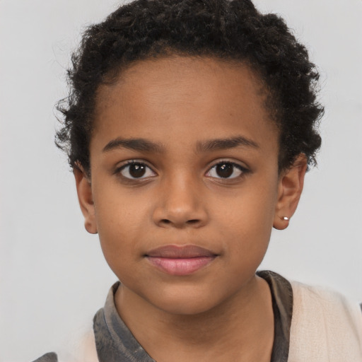 Neutral black child female with short  brown hair and brown eyes