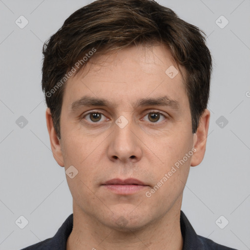 Neutral white adult male with short  brown hair and brown eyes