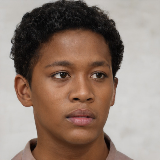 Neutral black young-adult male with short  brown hair and brown eyes