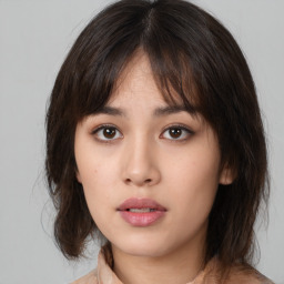 Neutral asian young-adult female with medium  brown hair and brown eyes