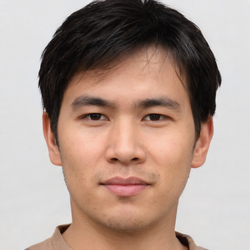 Neutral asian young-adult male with short  brown hair and brown eyes