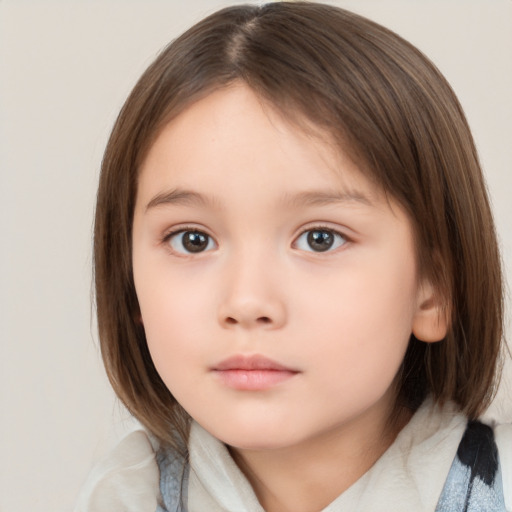 Neutral white child female with medium  brown hair and brown eyes