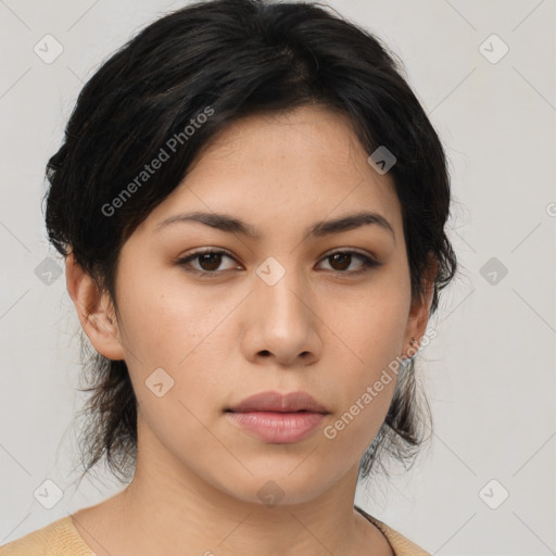 Neutral asian young-adult female with medium  brown hair and brown eyes