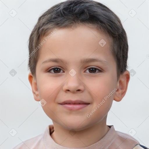 Joyful white child male with short  brown hair and brown eyes