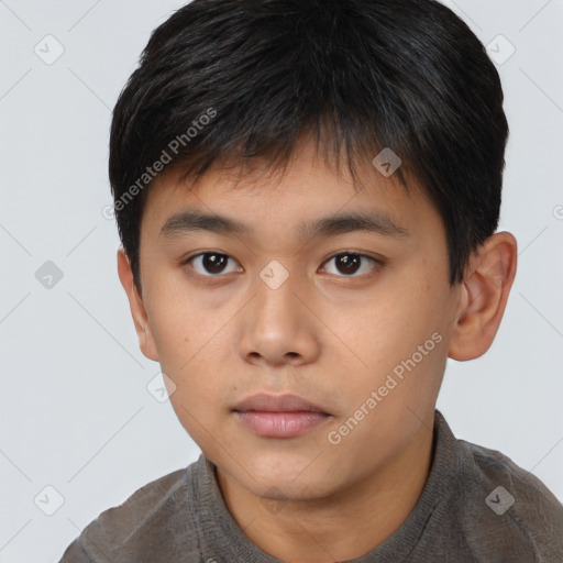 Neutral asian young-adult male with short  brown hair and brown eyes