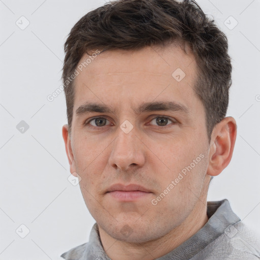 Neutral white adult male with short  brown hair and brown eyes