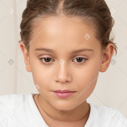 Joyful white child female with short  brown hair and brown eyes