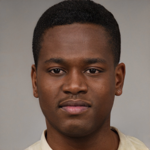 Neutral black young-adult male with short  brown hair and brown eyes