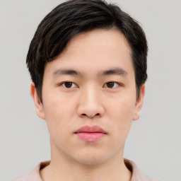 Neutral asian young-adult male with short  brown hair and brown eyes