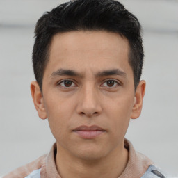 Neutral asian young-adult male with short  black hair and brown eyes