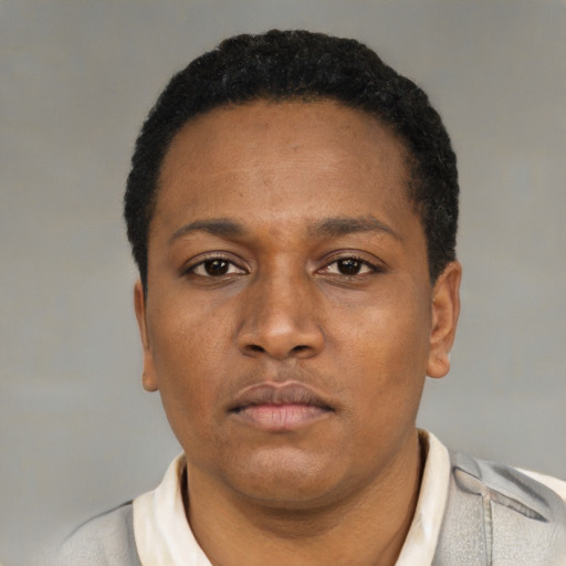 Neutral latino young-adult female with short  black hair and brown eyes