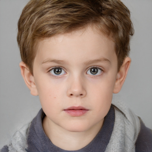 Neutral white child male with short  brown hair and blue eyes