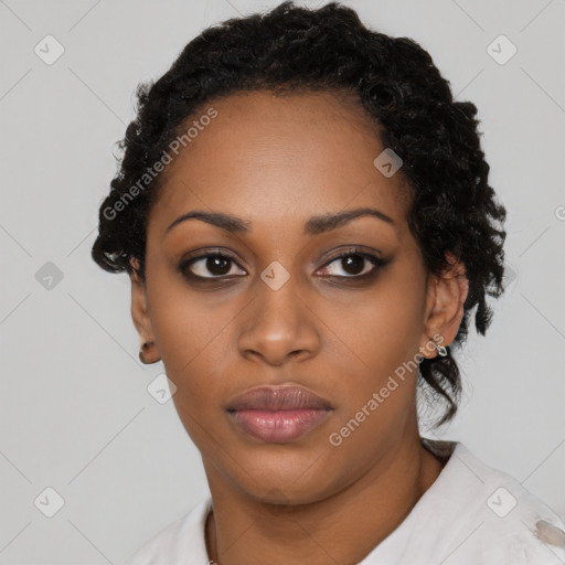 Neutral black young-adult female with short  black hair and brown eyes