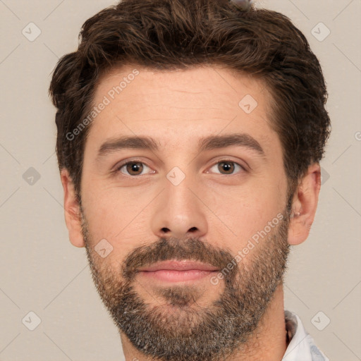 Neutral white adult male with short  brown hair and brown eyes