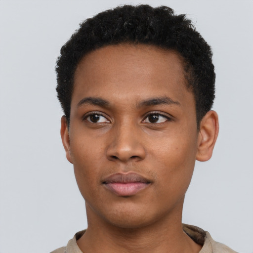 Neutral black young-adult male with short  brown hair and brown eyes
