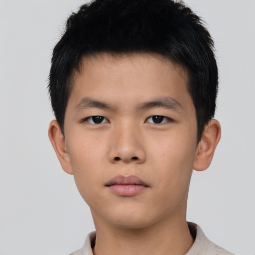 Neutral asian young-adult male with short  brown hair and brown eyes