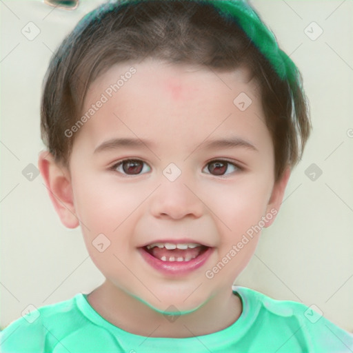 Joyful white child male with short  brown hair and brown eyes