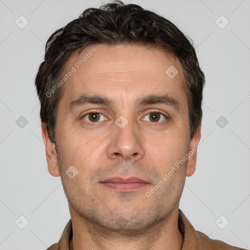 Neutral white adult male with short  brown hair and brown eyes