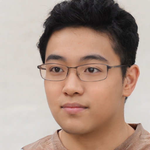 Neutral asian young-adult male with short  brown hair and brown eyes