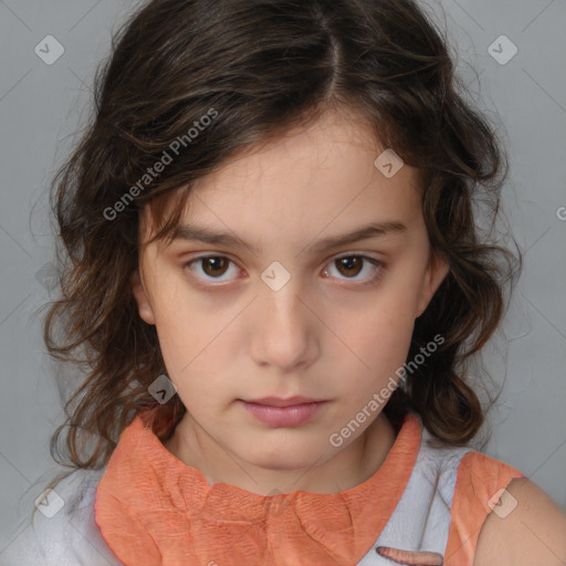 Neutral white child female with medium  brown hair and brown eyes