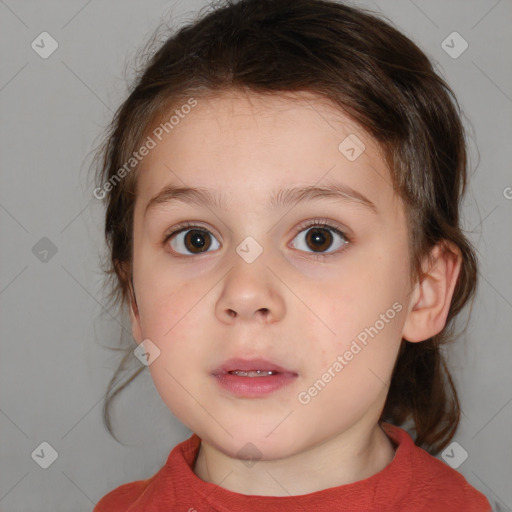 Neutral white child female with medium  brown hair and brown eyes