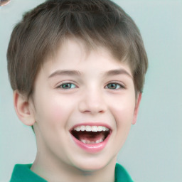 Joyful white child male with short  brown hair and brown eyes