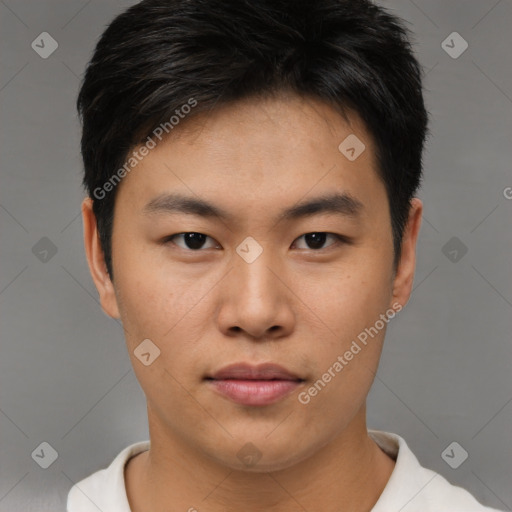 Neutral asian young-adult male with short  brown hair and brown eyes