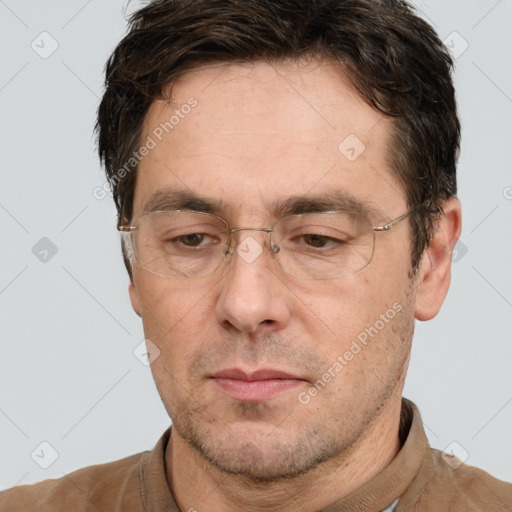 Neutral white adult male with short  brown hair and brown eyes