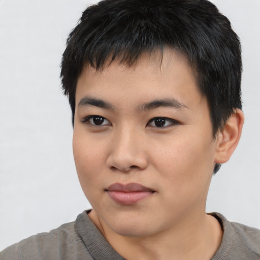 Neutral asian young-adult male with short  black hair and brown eyes