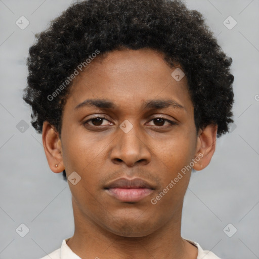 Neutral black young-adult male with short  brown hair and brown eyes