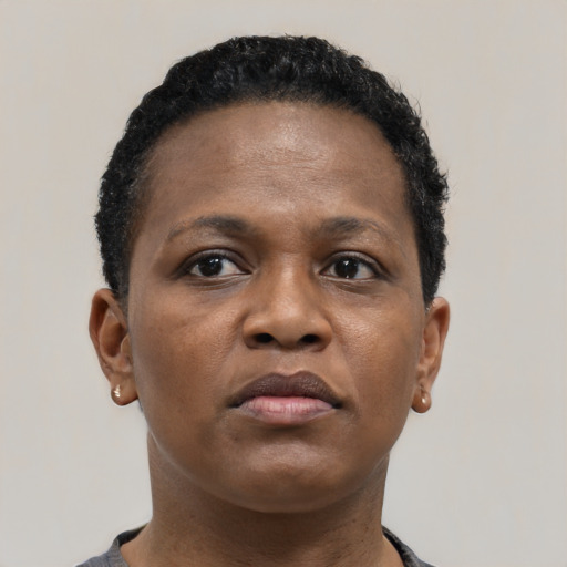Neutral black young-adult female with short  brown hair and brown eyes