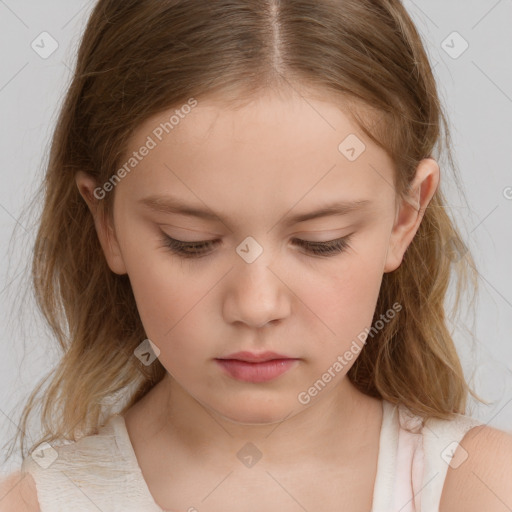 Neutral white child female with medium  brown hair and brown eyes