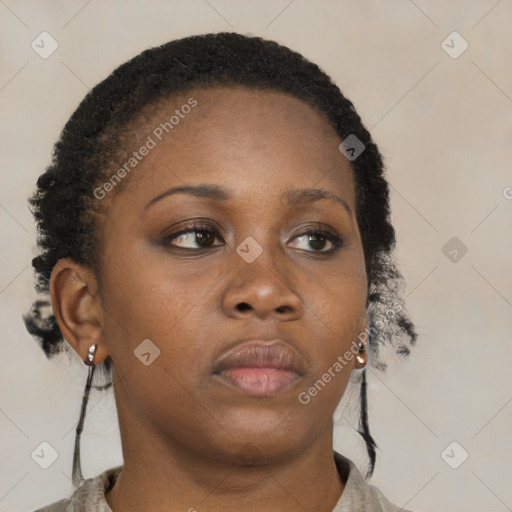 Neutral black young-adult female with short  brown hair and brown eyes