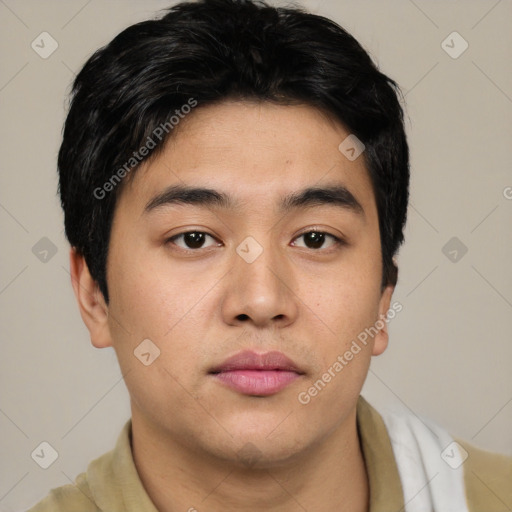 Neutral asian young-adult male with short  brown hair and brown eyes