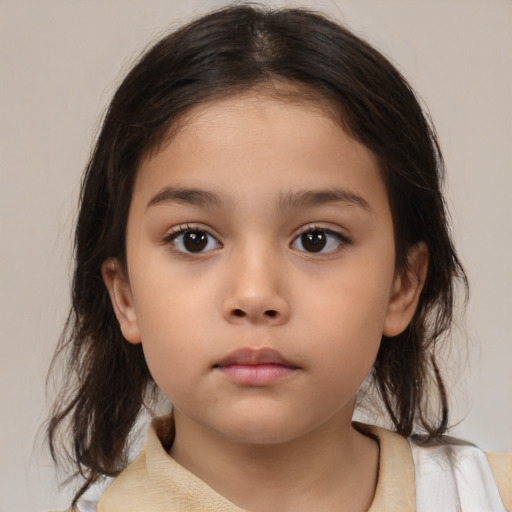 Neutral white child female with medium  brown hair and brown eyes