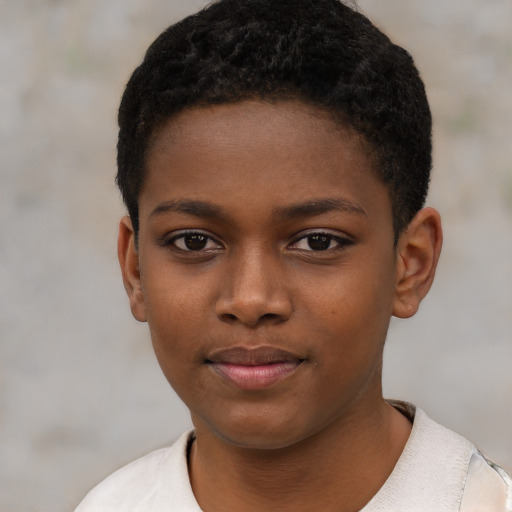 Neutral black child female with short  black hair and brown eyes