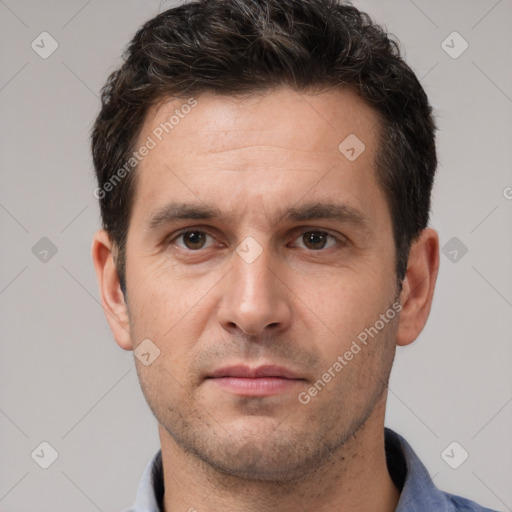 Neutral white adult male with short  brown hair and brown eyes