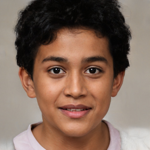 Joyful latino young-adult male with short  brown hair and brown eyes