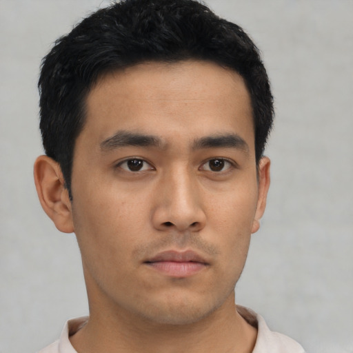 Neutral asian young-adult male with short  black hair and brown eyes