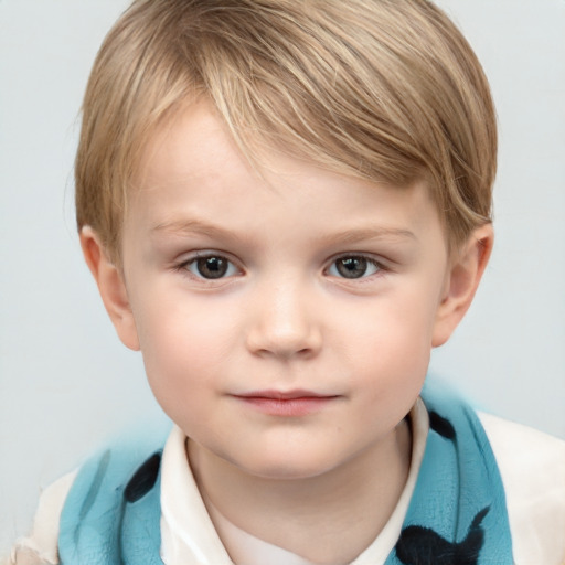 Neutral white child female with short  brown hair and grey eyes