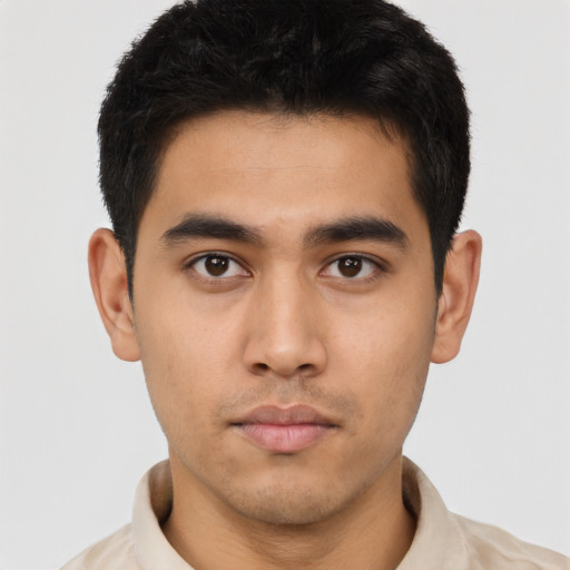 Neutral asian young-adult male with short  brown hair and brown eyes