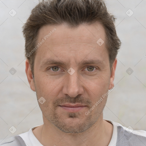 Neutral white adult male with short  brown hair and brown eyes