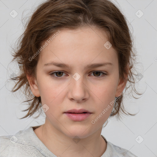 Neutral white child female with medium  brown hair and brown eyes