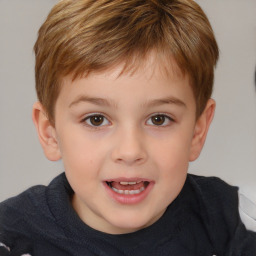 Joyful white child male with short  brown hair and brown eyes
