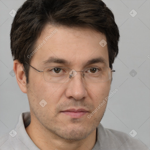 Neutral white adult male with short  brown hair and brown eyes