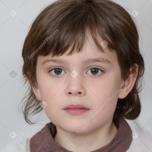 Neutral white child female with medium  brown hair and brown eyes