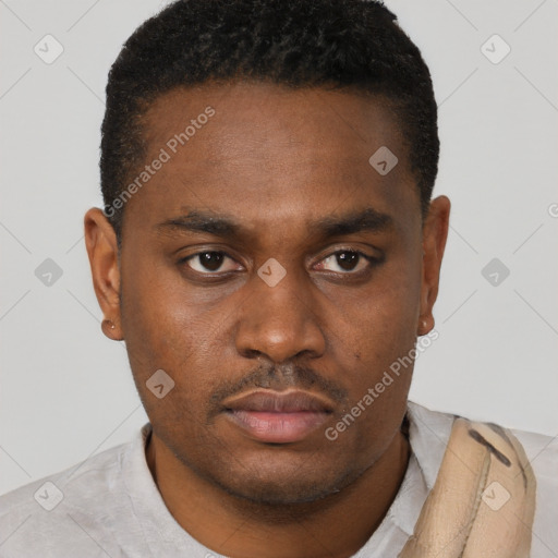Neutral black young-adult male with short  brown hair and brown eyes