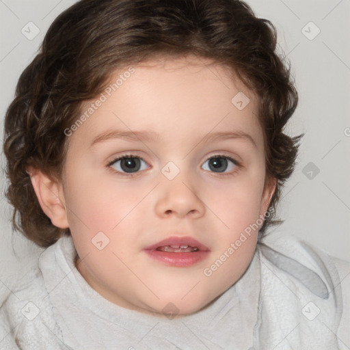 Neutral white child female with medium  brown hair and blue eyes