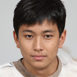 Neutral asian young-adult male with short  brown hair and brown eyes